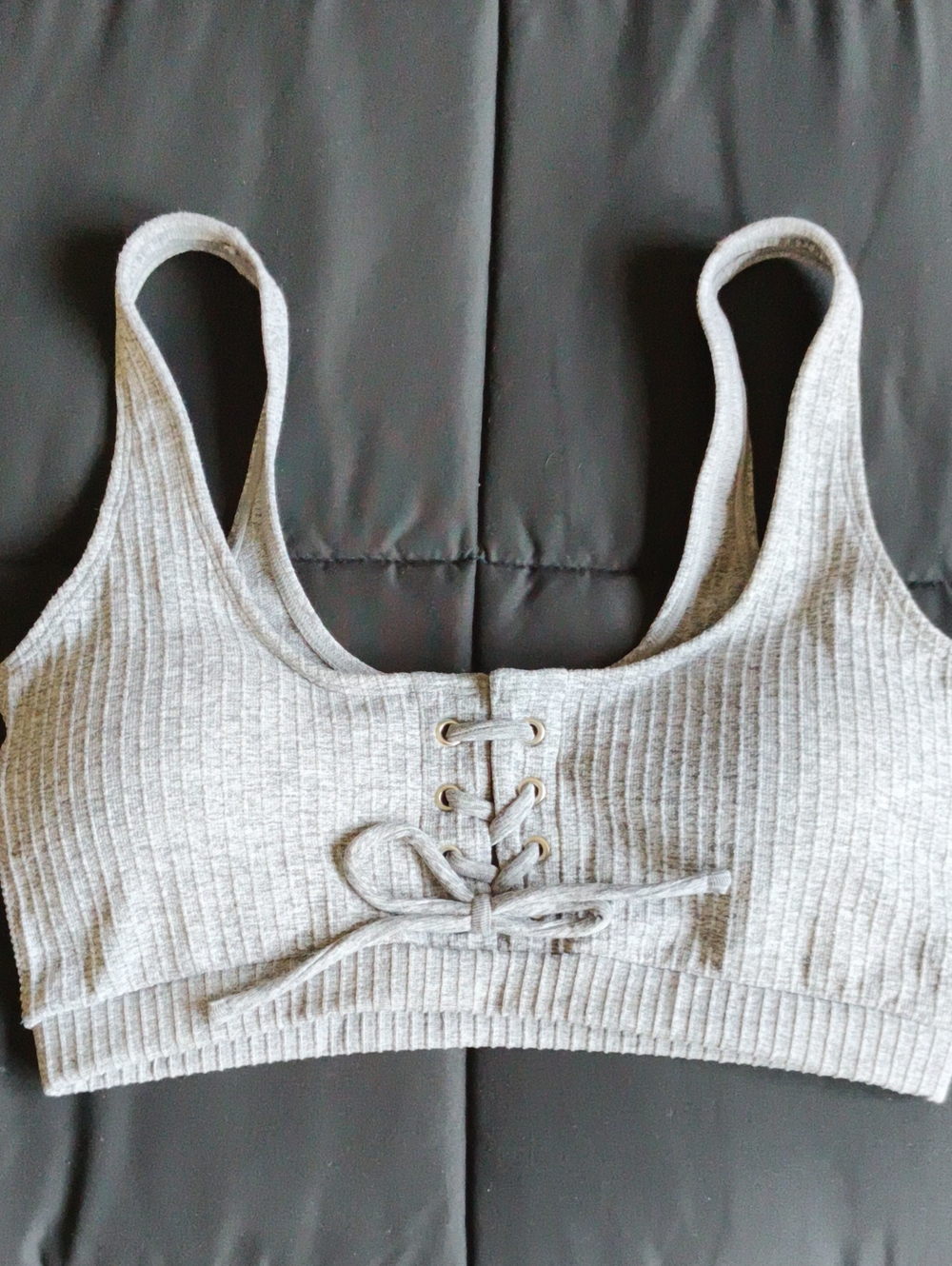 free press Ribbed Lace-Up Bralette — Light Gray